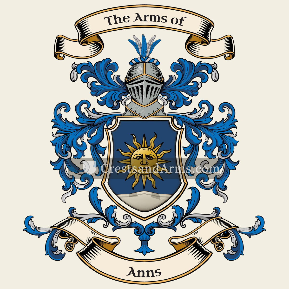 The Anns coat of arms, drawn from the recorded blazon