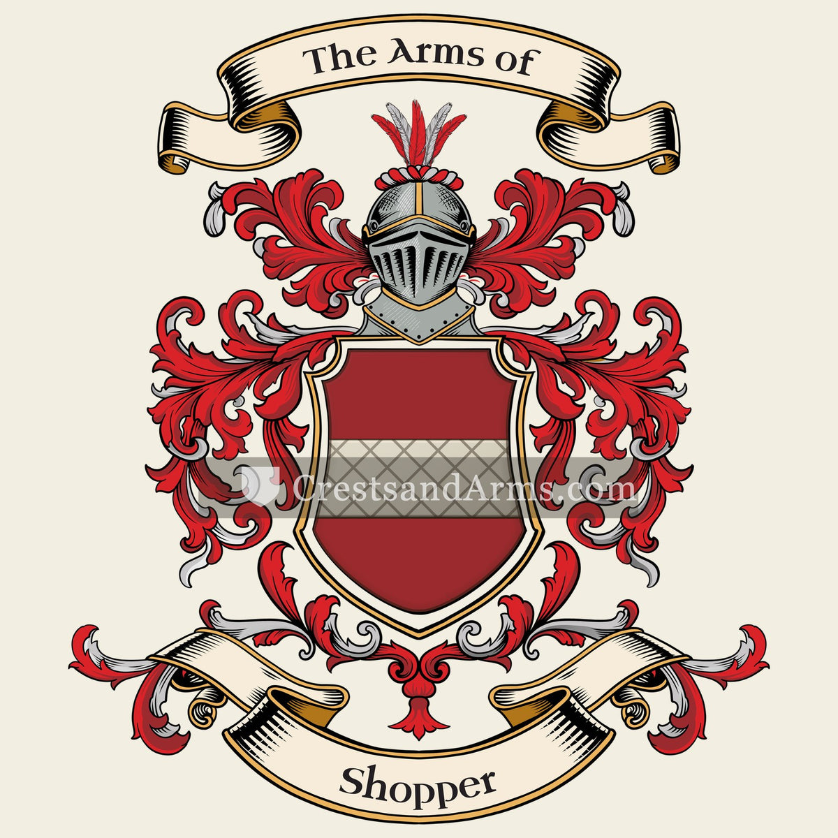 The Shopper coat of arms, drawn from the recorded blazon