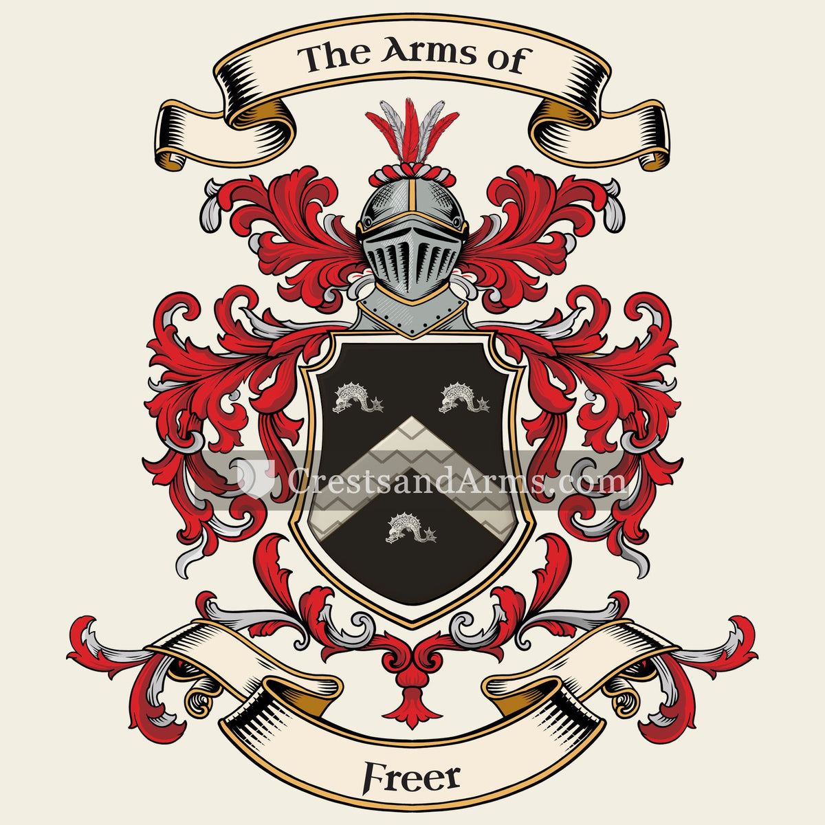 The Freer coat of arms, drawn from the recorded blazon