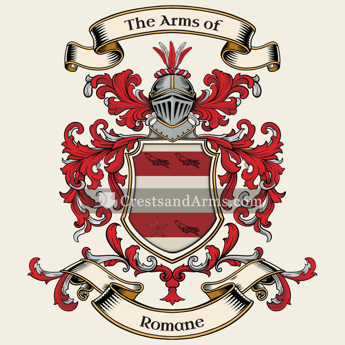 The Romane coat of arms, drawn from the recorded blazon