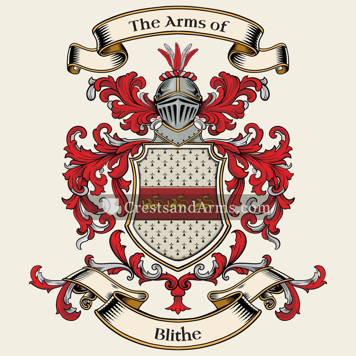 The Blithe coat of arms, drawn from the recorded blazon