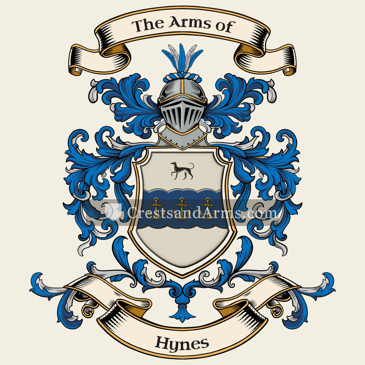 The Hynes coat of arms, drawn from the recorded blazon