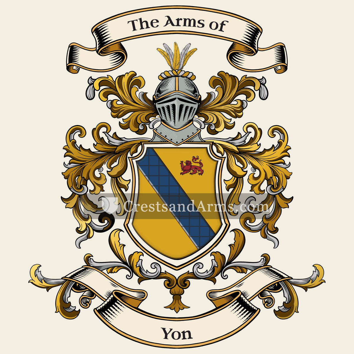 The Yon coat of arms, drawn from the recorded blazon