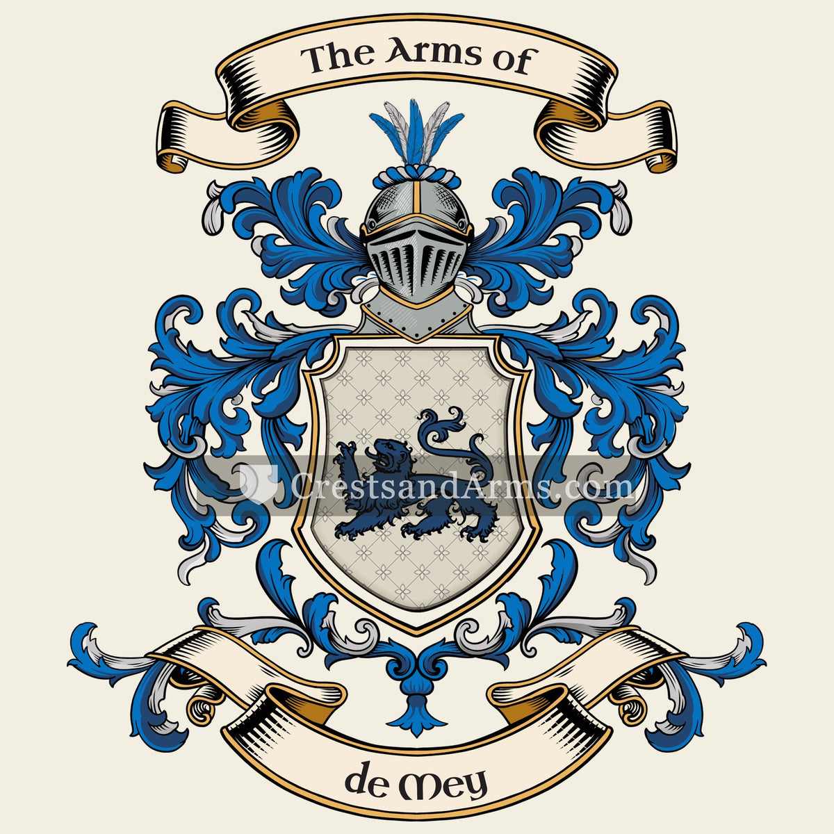 The de Mey coat of arms, drawn from the recorded blazon