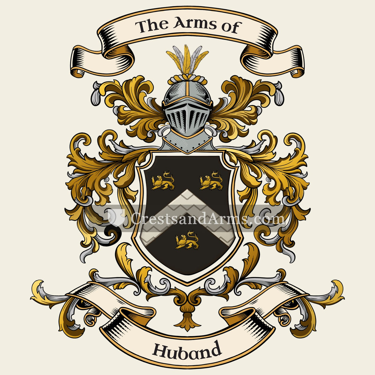 The Huband coat of arms, drawn from the recorded blazon