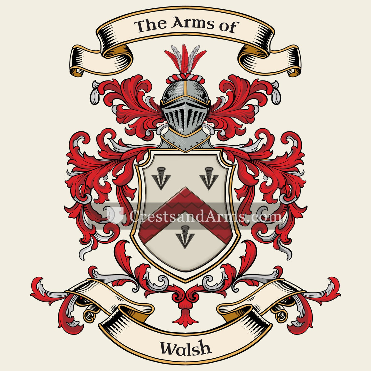 The Walsh coat of arms, drawn from the recorded blazon
