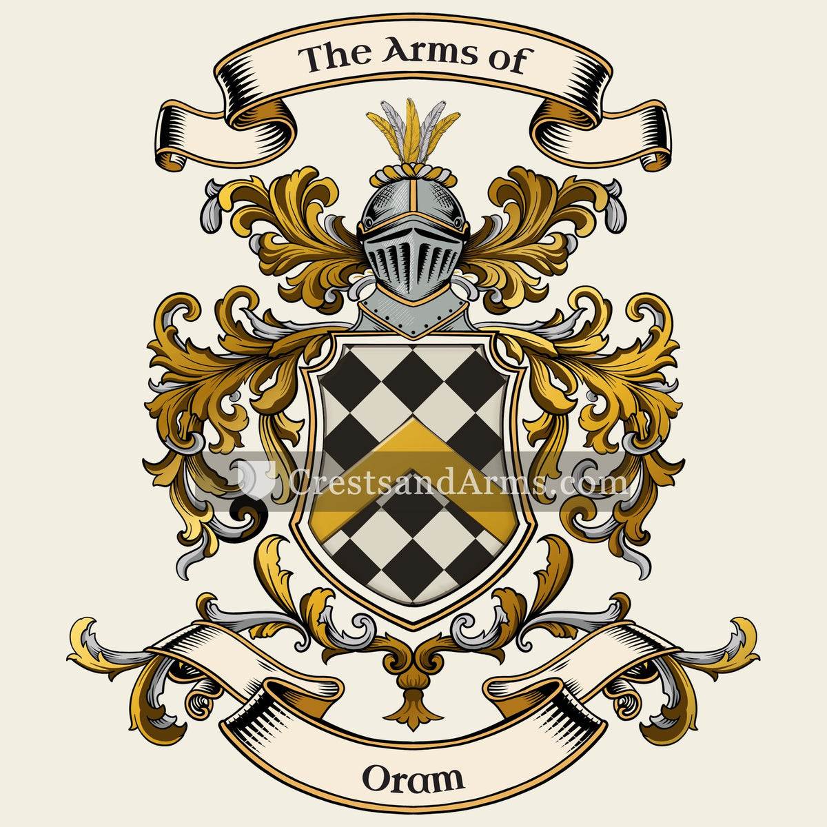 The Oram coat of arms, drawn from the recorded blazon