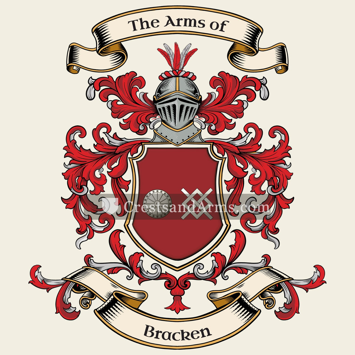 The Bracken coat of arms, drawn from the recorded blazon