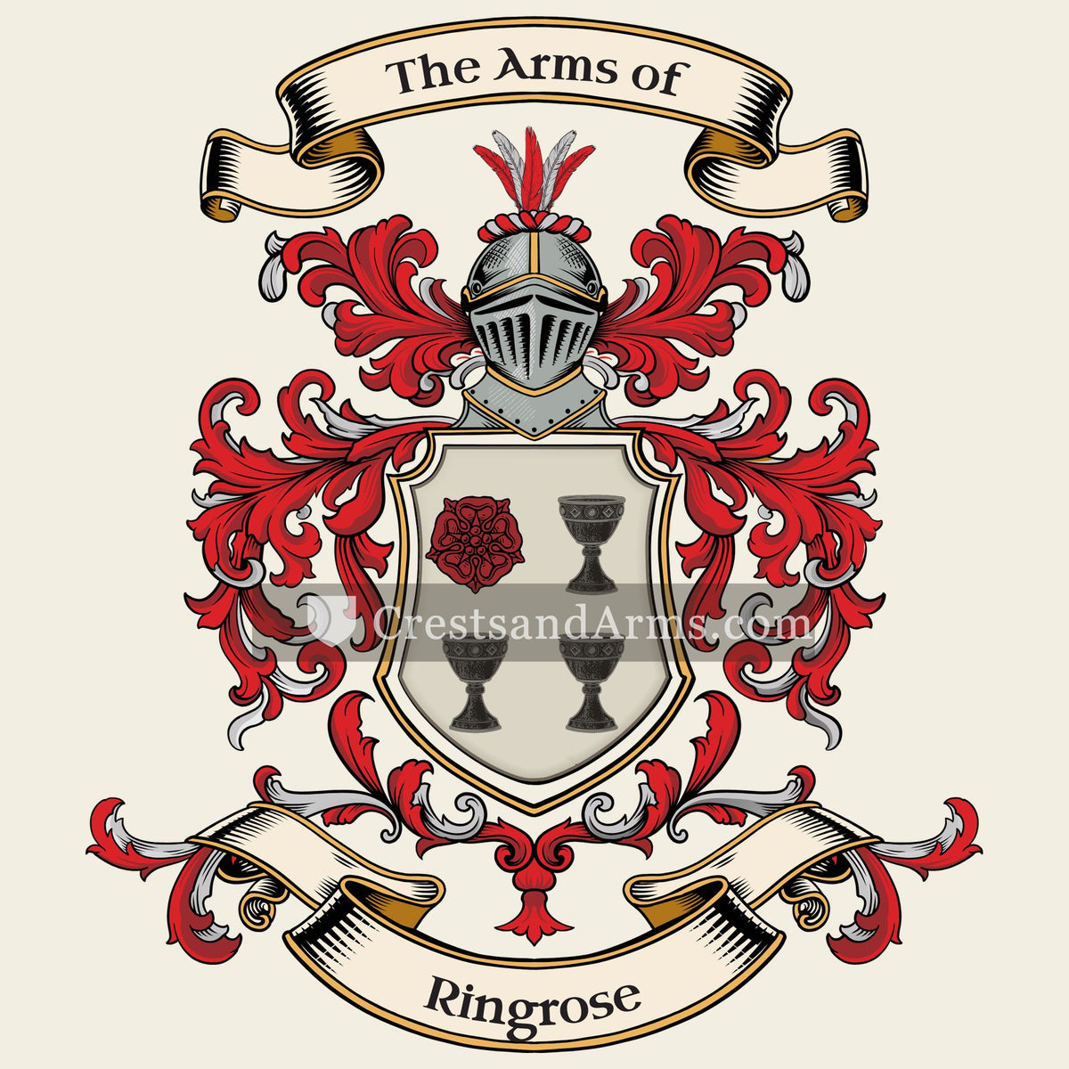 The Ringrose coat of arms, drawn from the recorded blazon