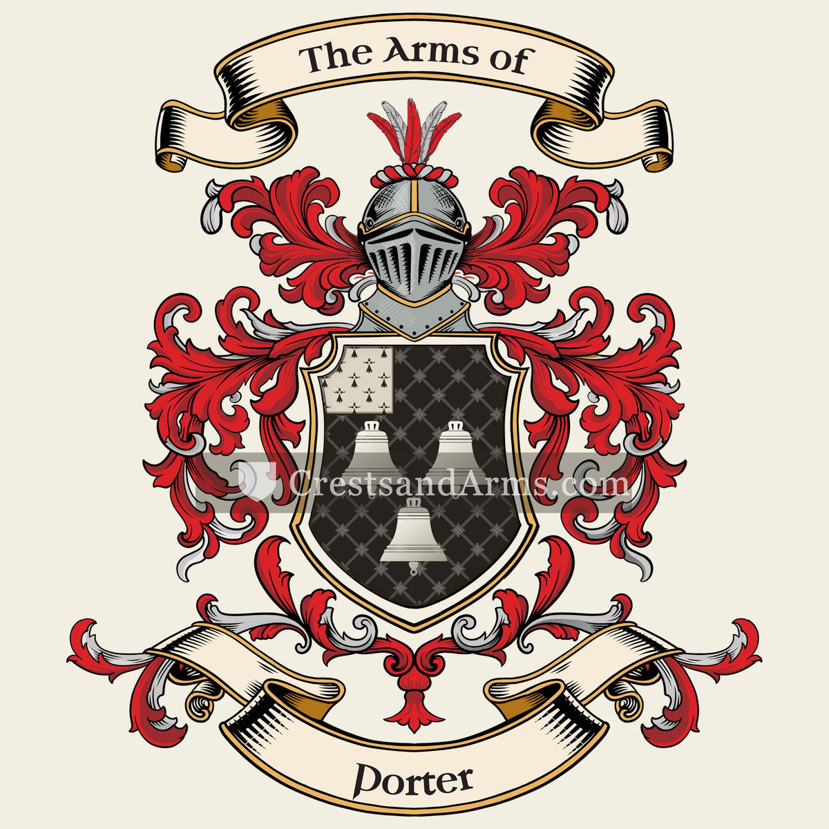 The Porter coat of arms, drawn from the recorded blazon