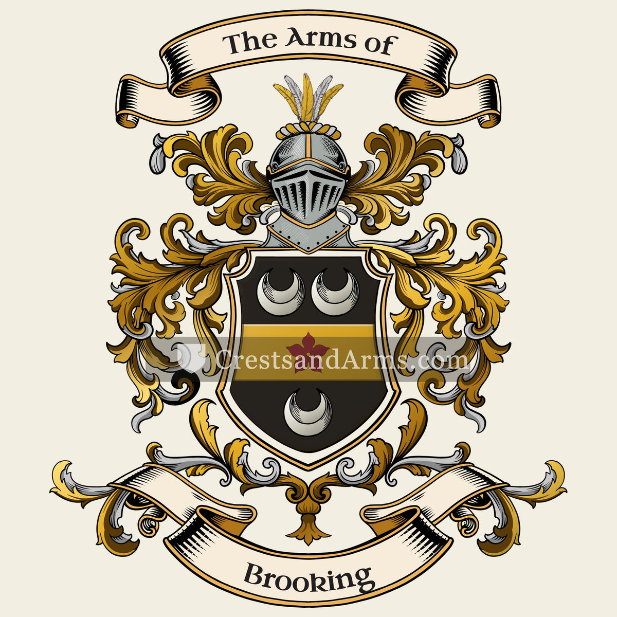 The Brooking coat of arms, drawn from the recorded blazon