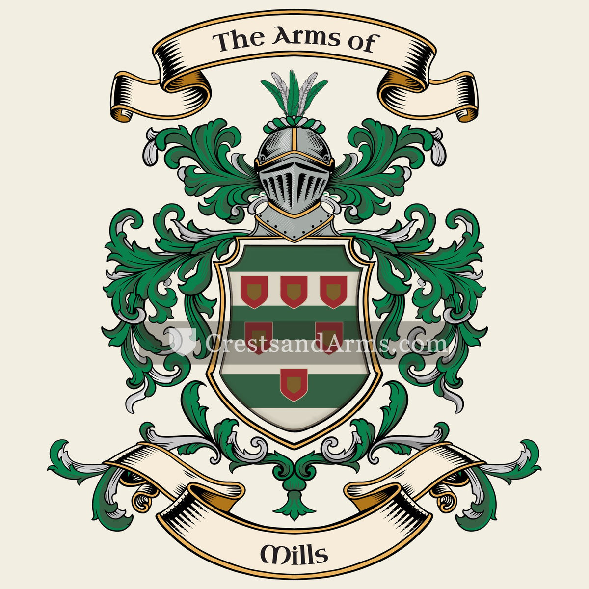 The Mills coat of arms, drawn from the recorded blazon