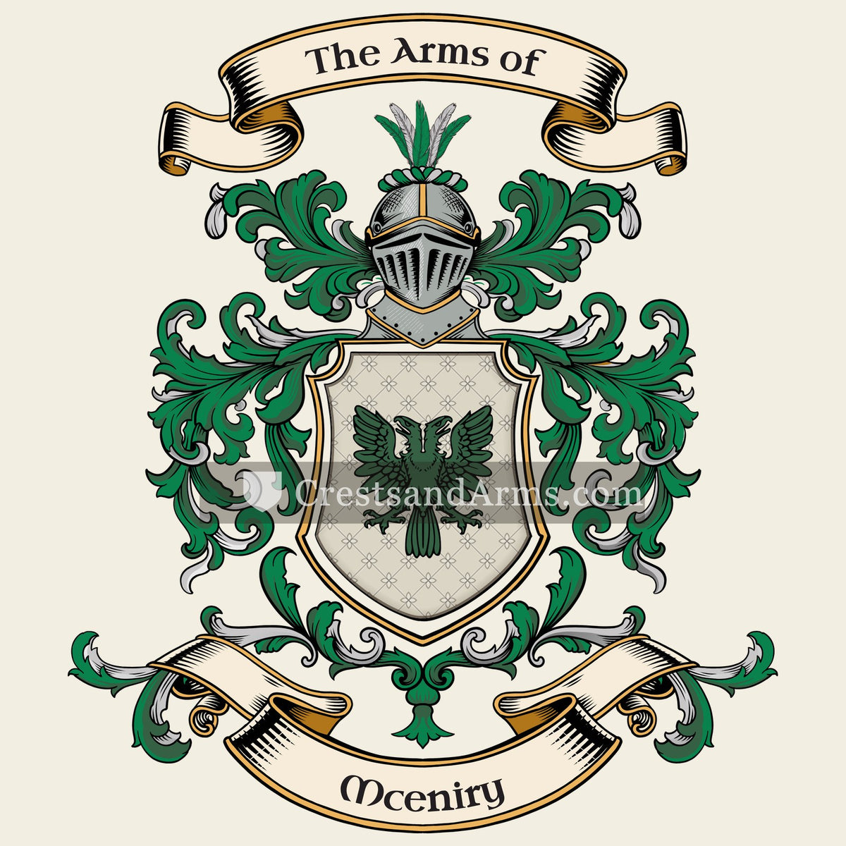 The Mceniry coat of arms, drawn from the recorded blazon