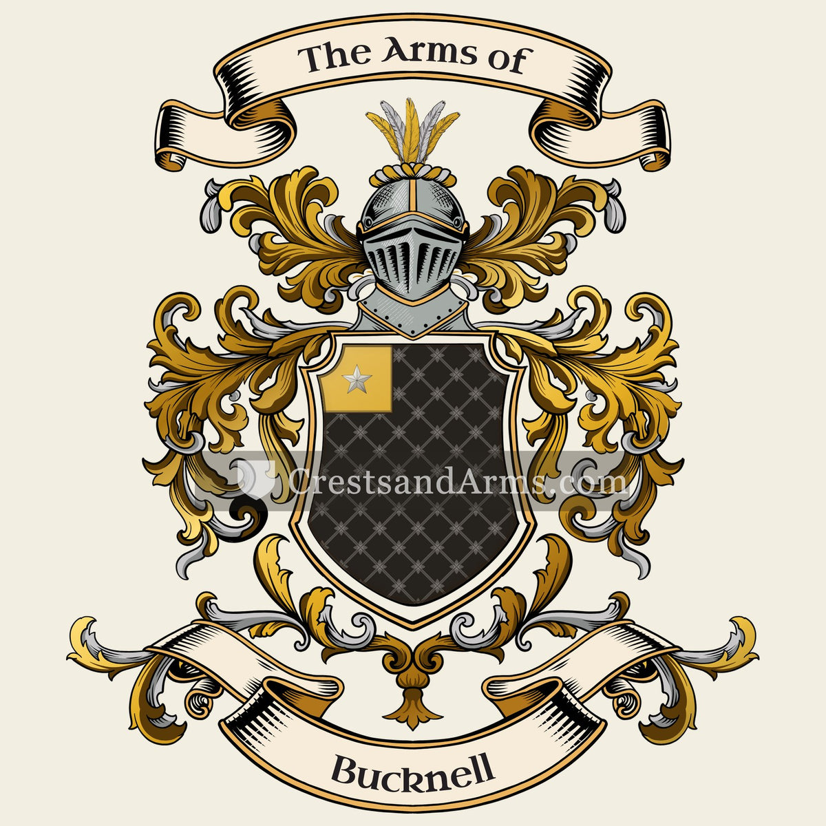 The Bucknell coat of arms, drawn from the recorded blazon