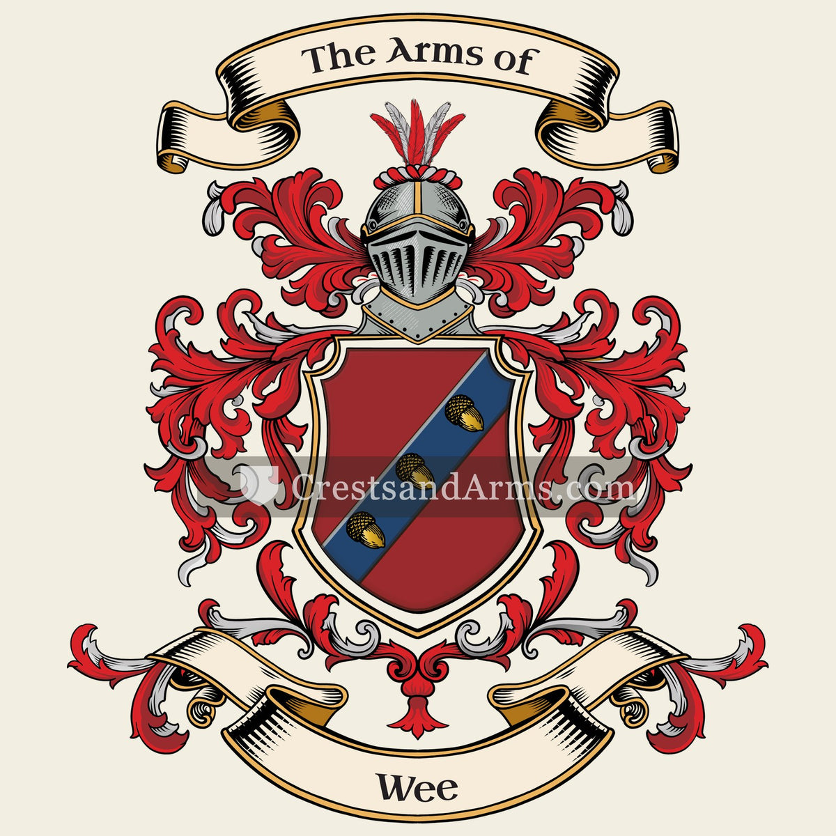 The Wee coat of arms, drawn from the recorded blazon
