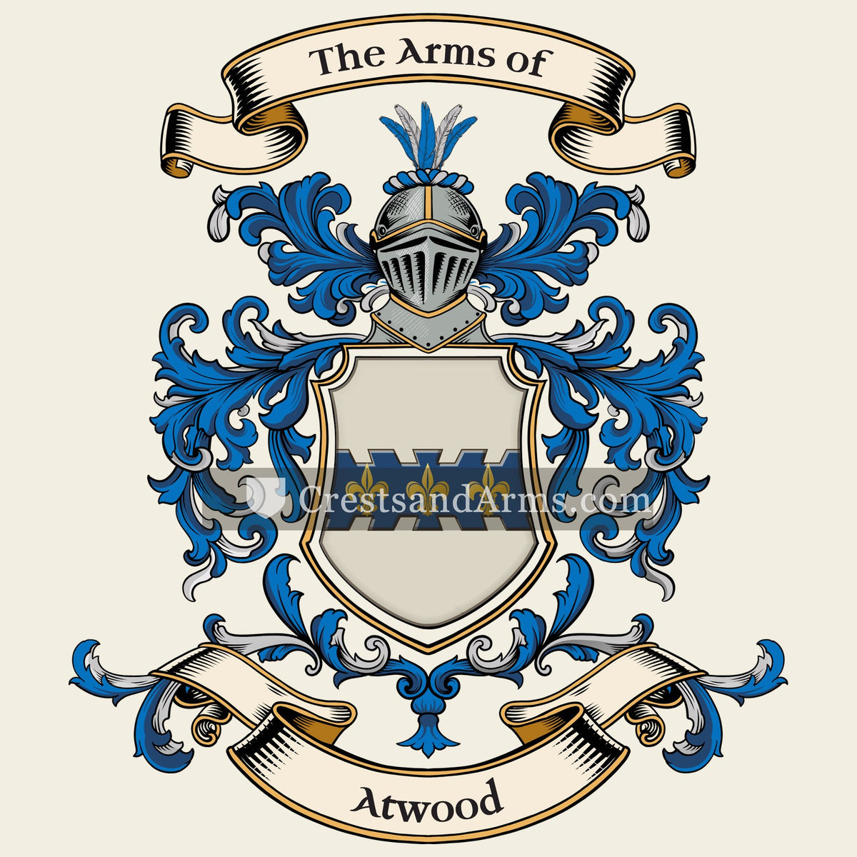The Atwood coat of arms, drawn from the recorded blazon