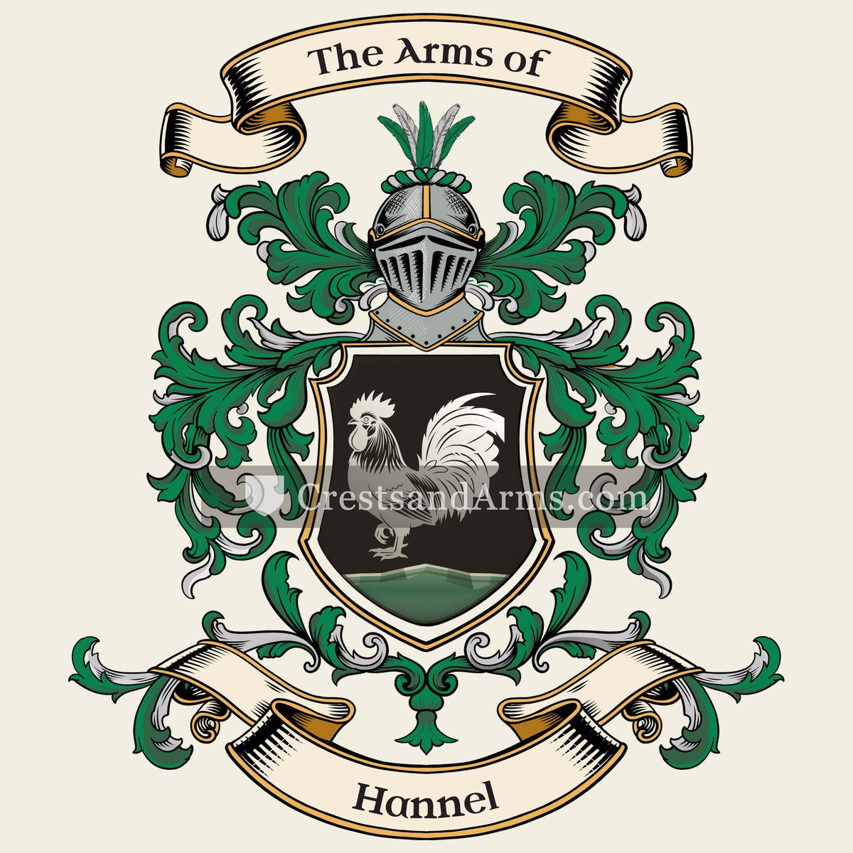 The Hannel coat of arms, drawn from the recorded blazon