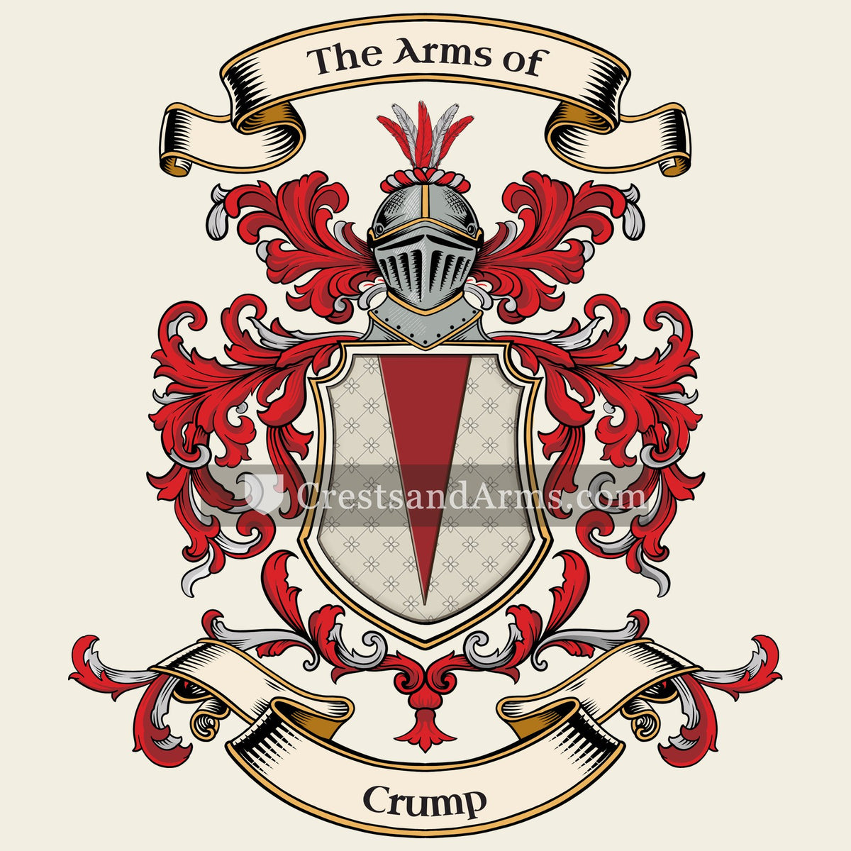 The Crump coat of arms, drawn from the recorded blazon