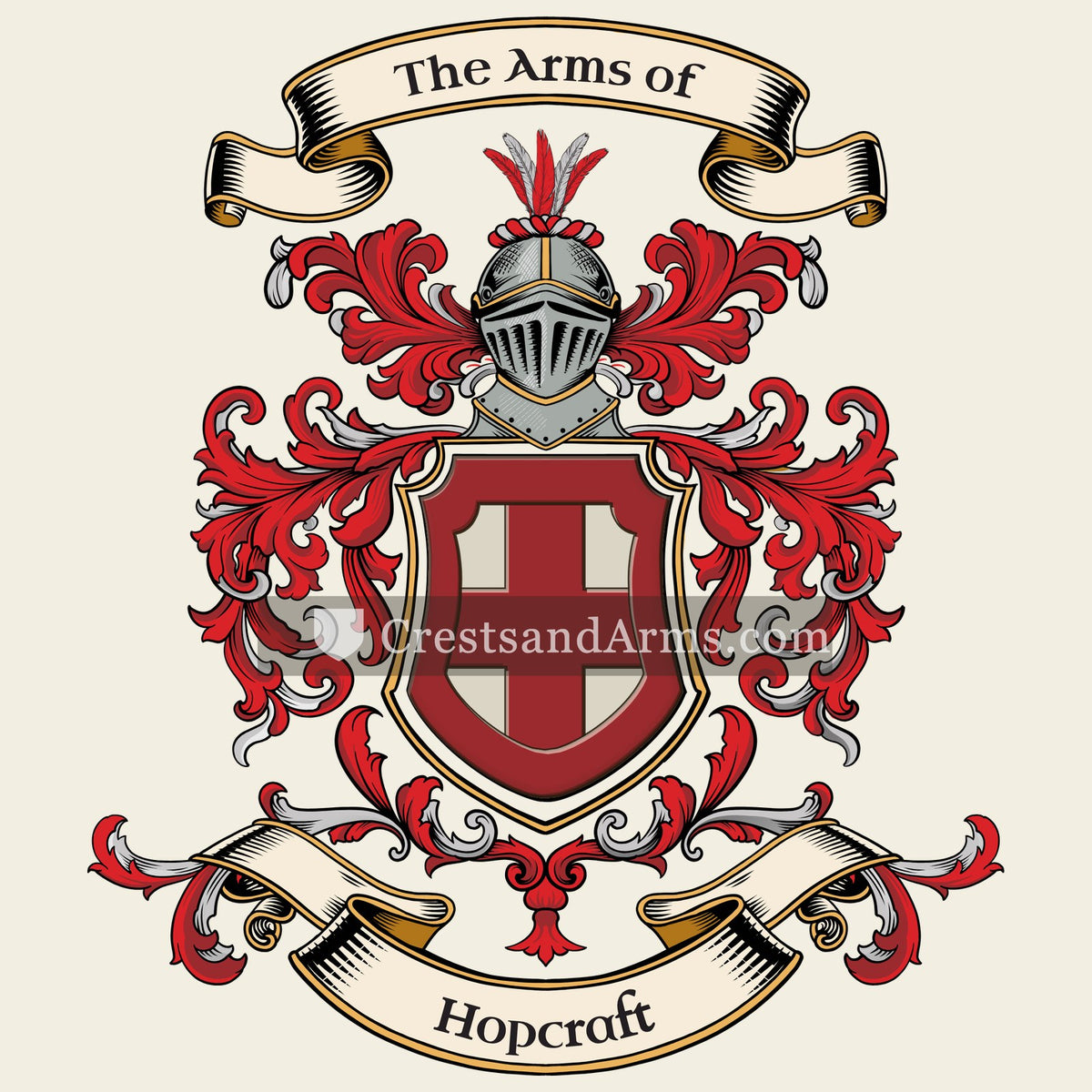 The Hopcraft coat of arms, drawn from the recorded blazon