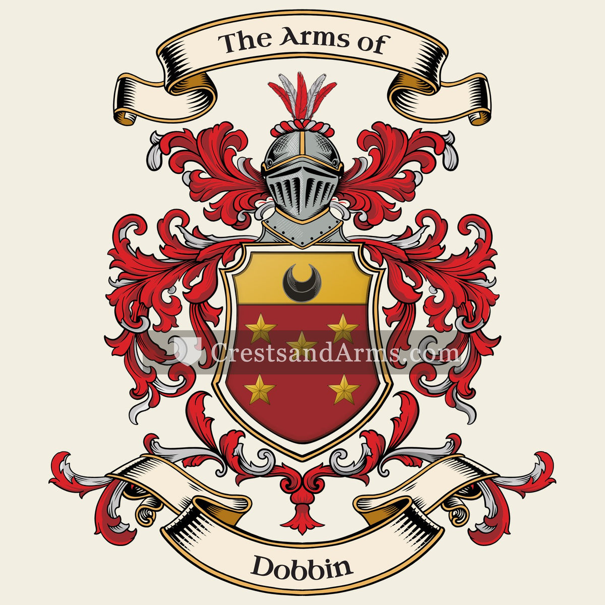 The Dobbin coat of arms, drawn from the recorded blazon
