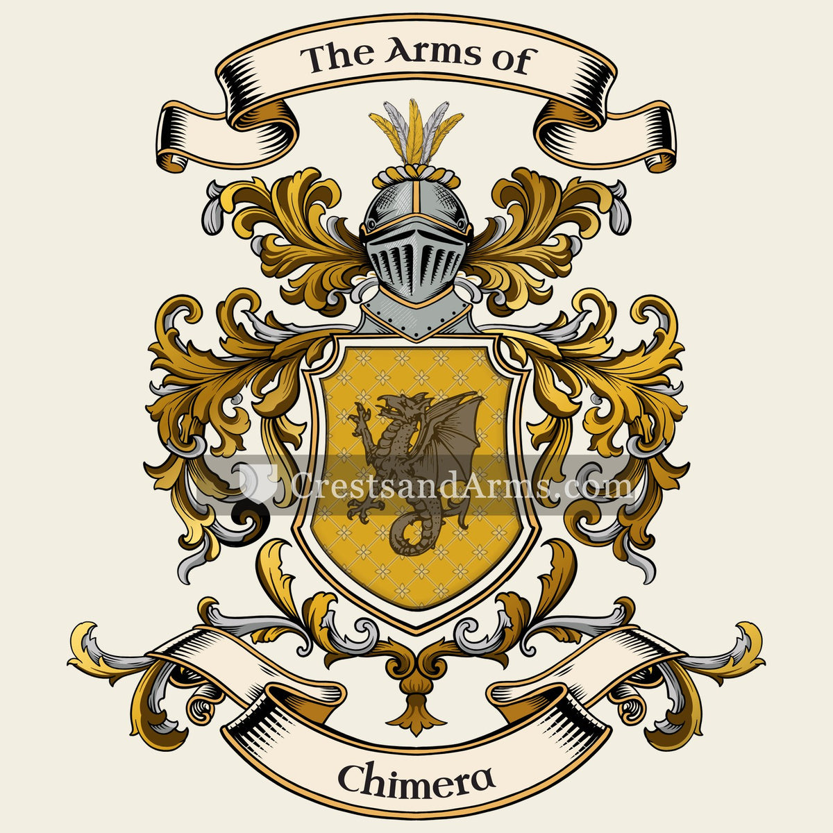 The Chimera coat of arms, drawn from the recorded blazon