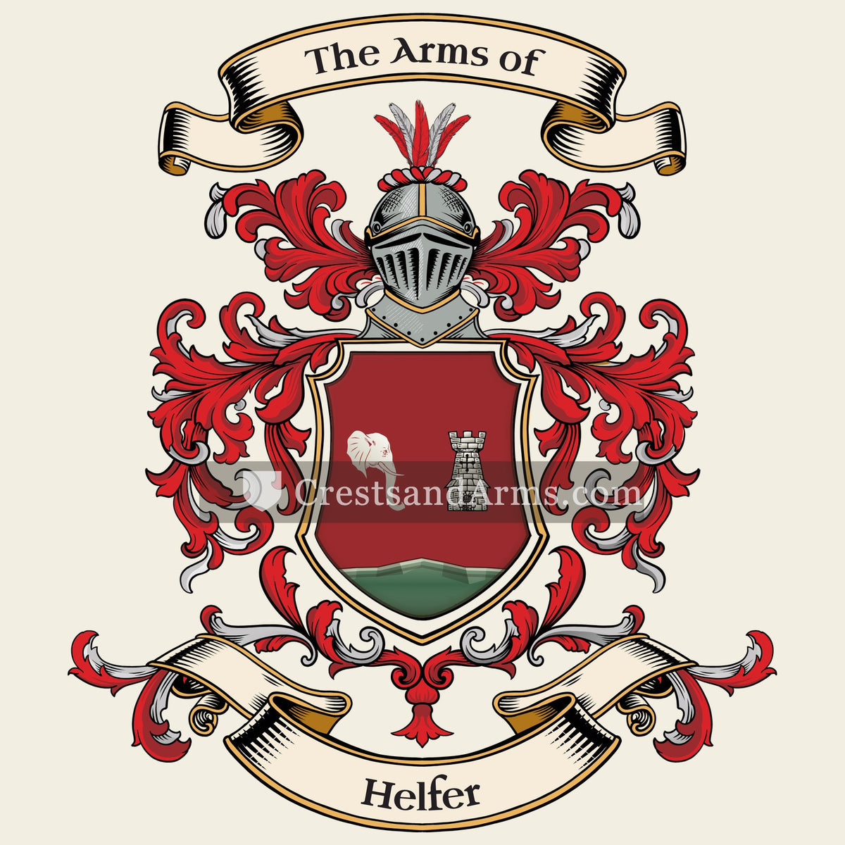 The Helfer coat of arms, drawn from the recorded blazon