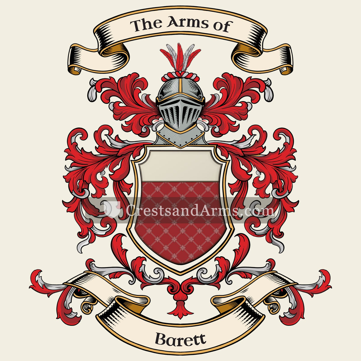 The Barett coat of arms, drawn from the recorded blazon