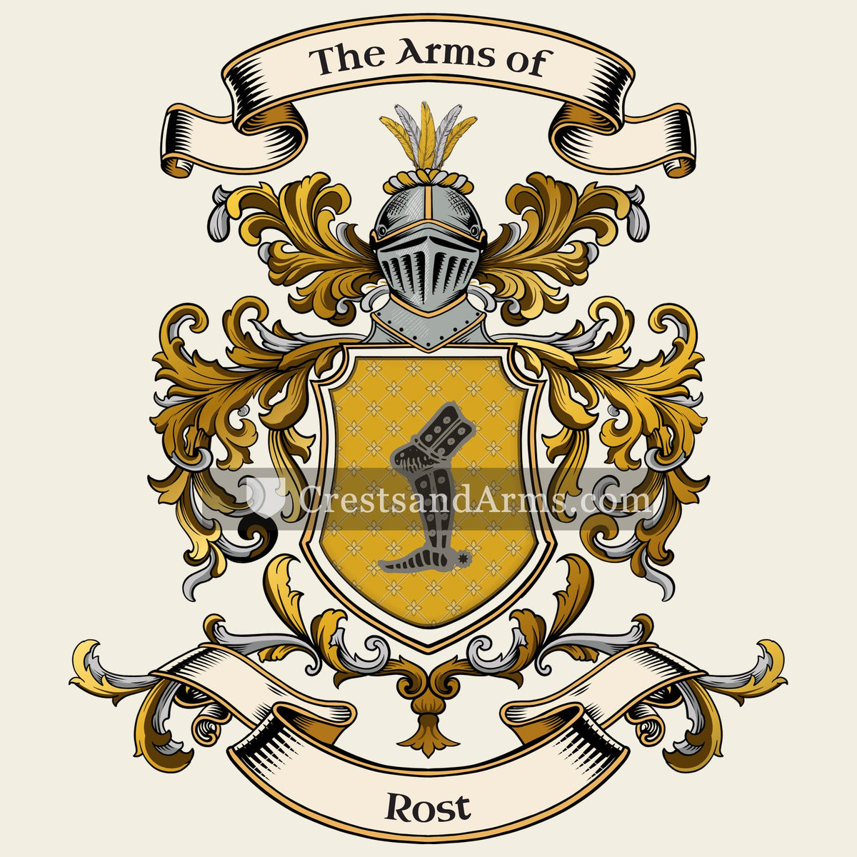 The Rost coat of arms, drawn from the recorded blazon