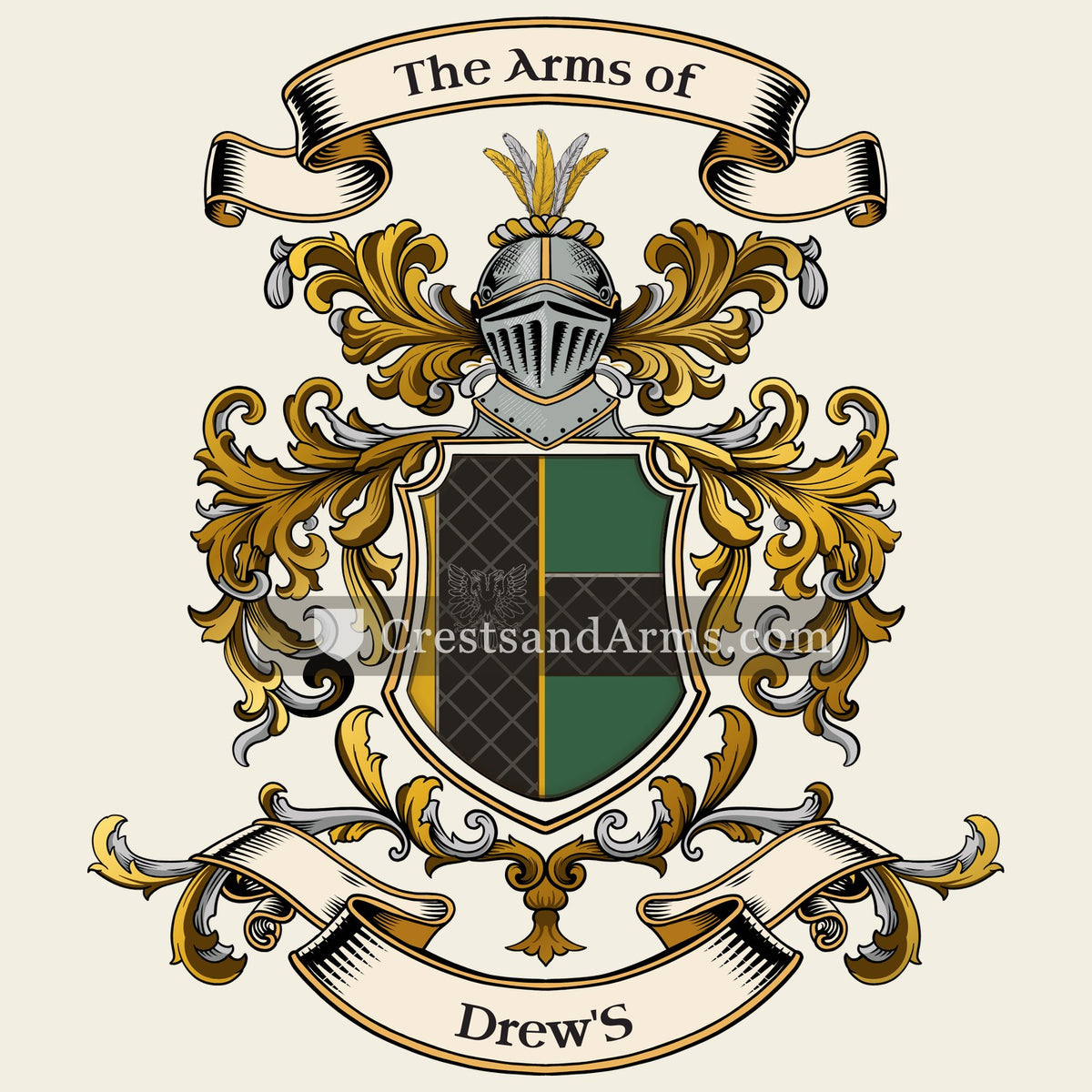 The Drew'S coat of arms, drawn from the recorded blazon