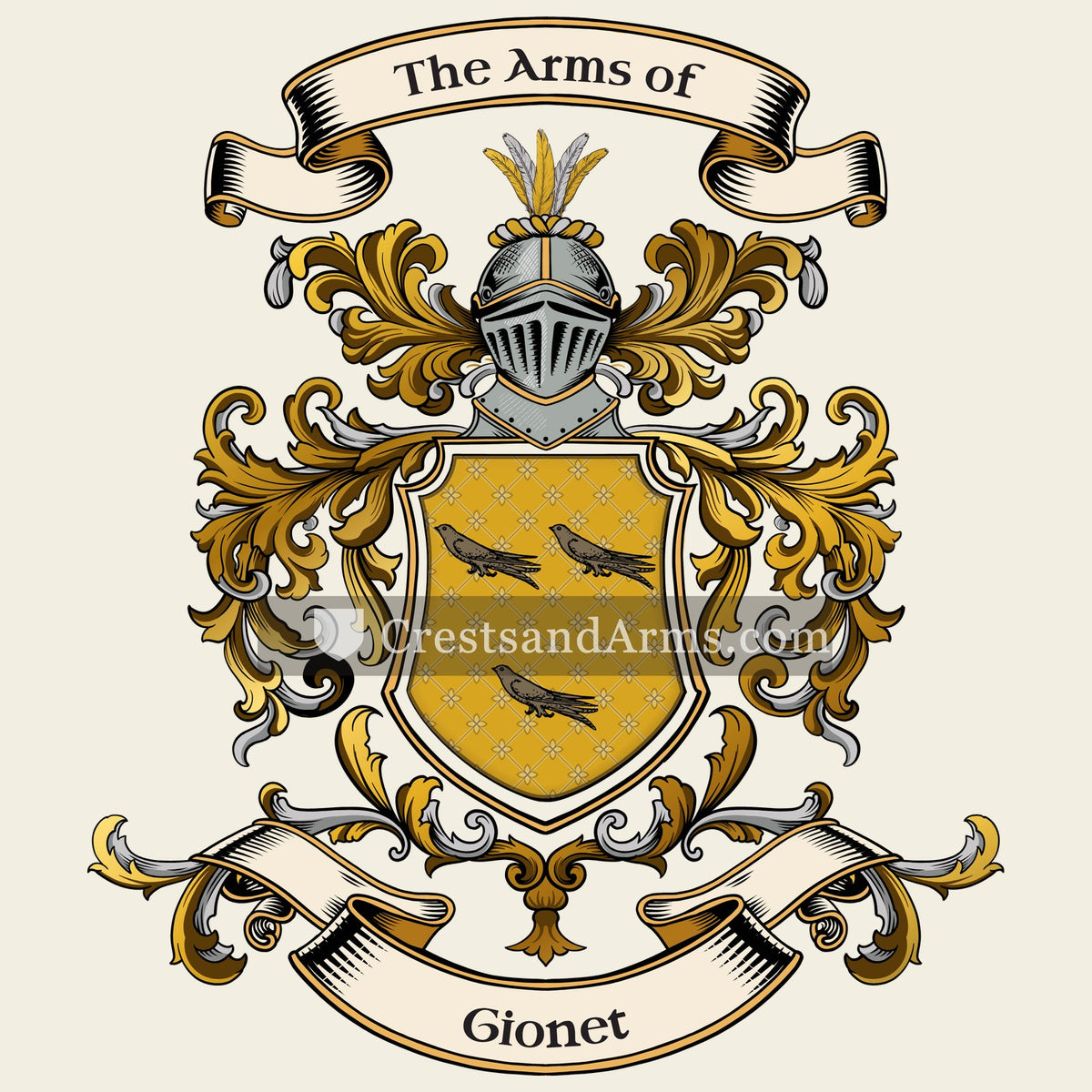 The Gionet coat of arms, drawn from the recorded blazon