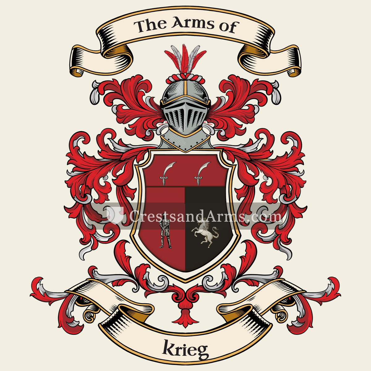 The Krieg coat of arms, drawn from the recorded blazon