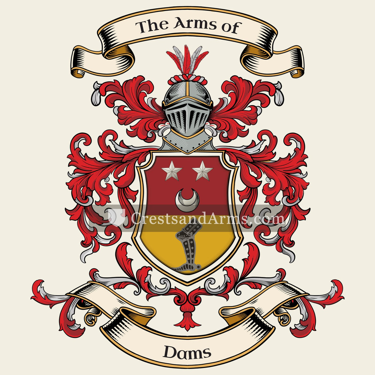 The Dams coat of arms, drawn from the recorded blazon