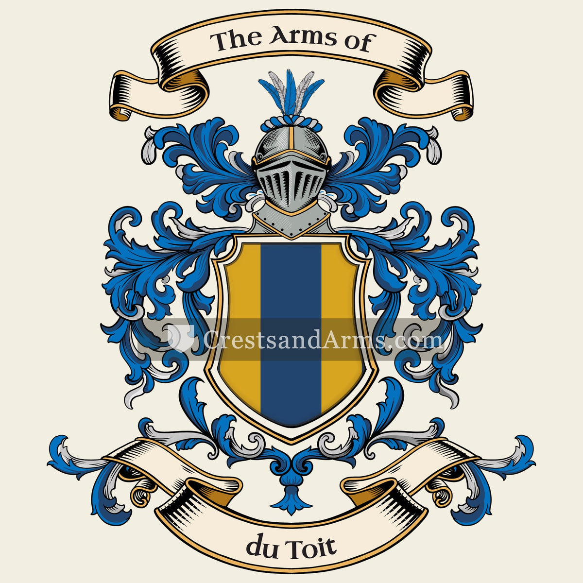 The du Toit coat of arms, drawn from the recorded blazon