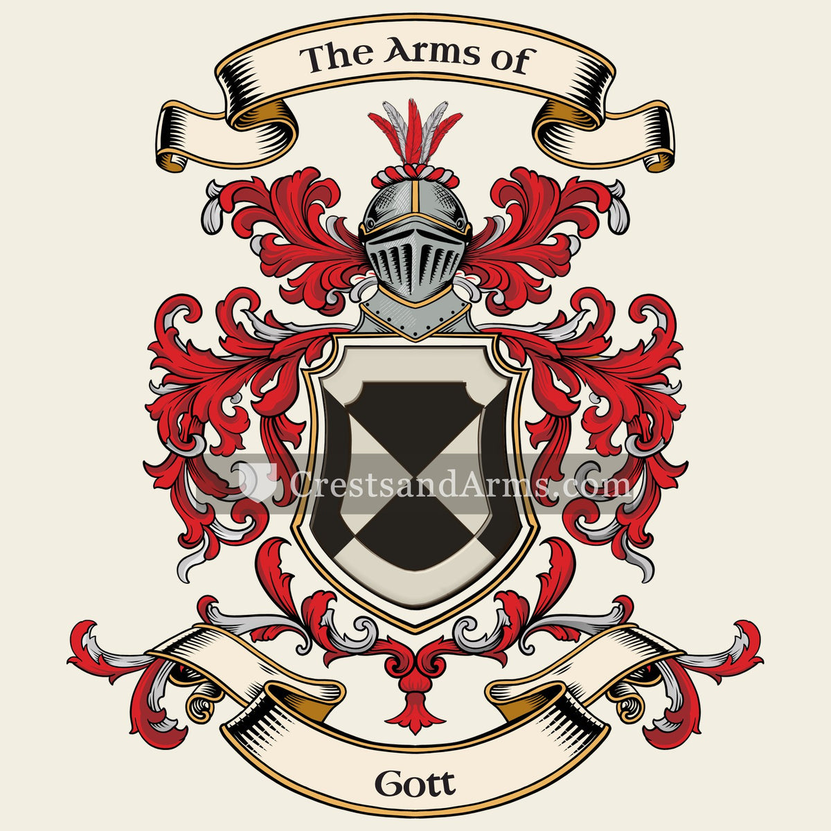 The Gott coat of arms, drawn from the recorded blazon