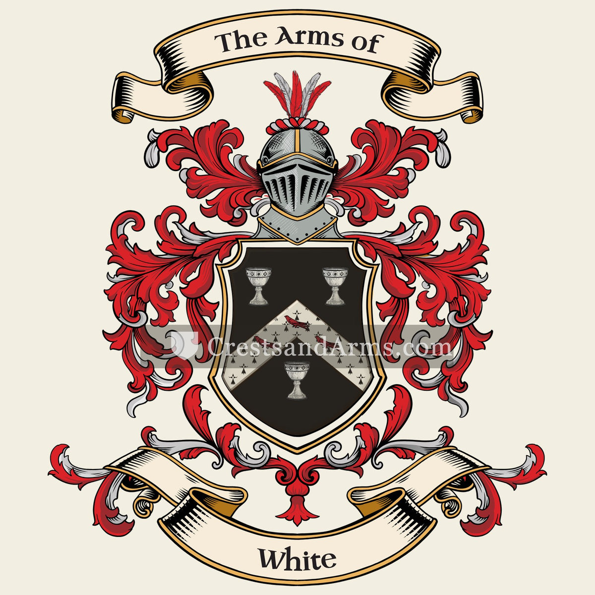 The White coat of arms, drawn from the recorded blazon
