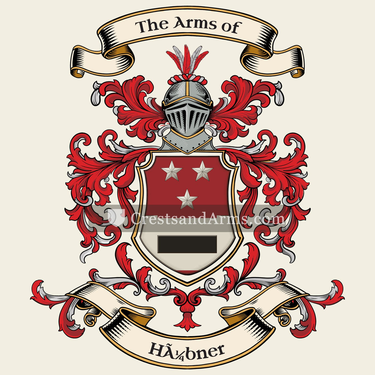 The Hübner coat of arms, drawn from the recorded blazon