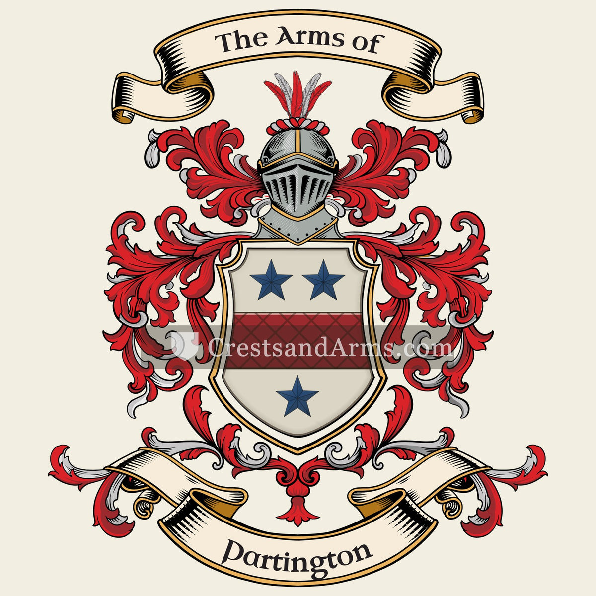 The Partington coat of arms, drawn from the recorded blazon