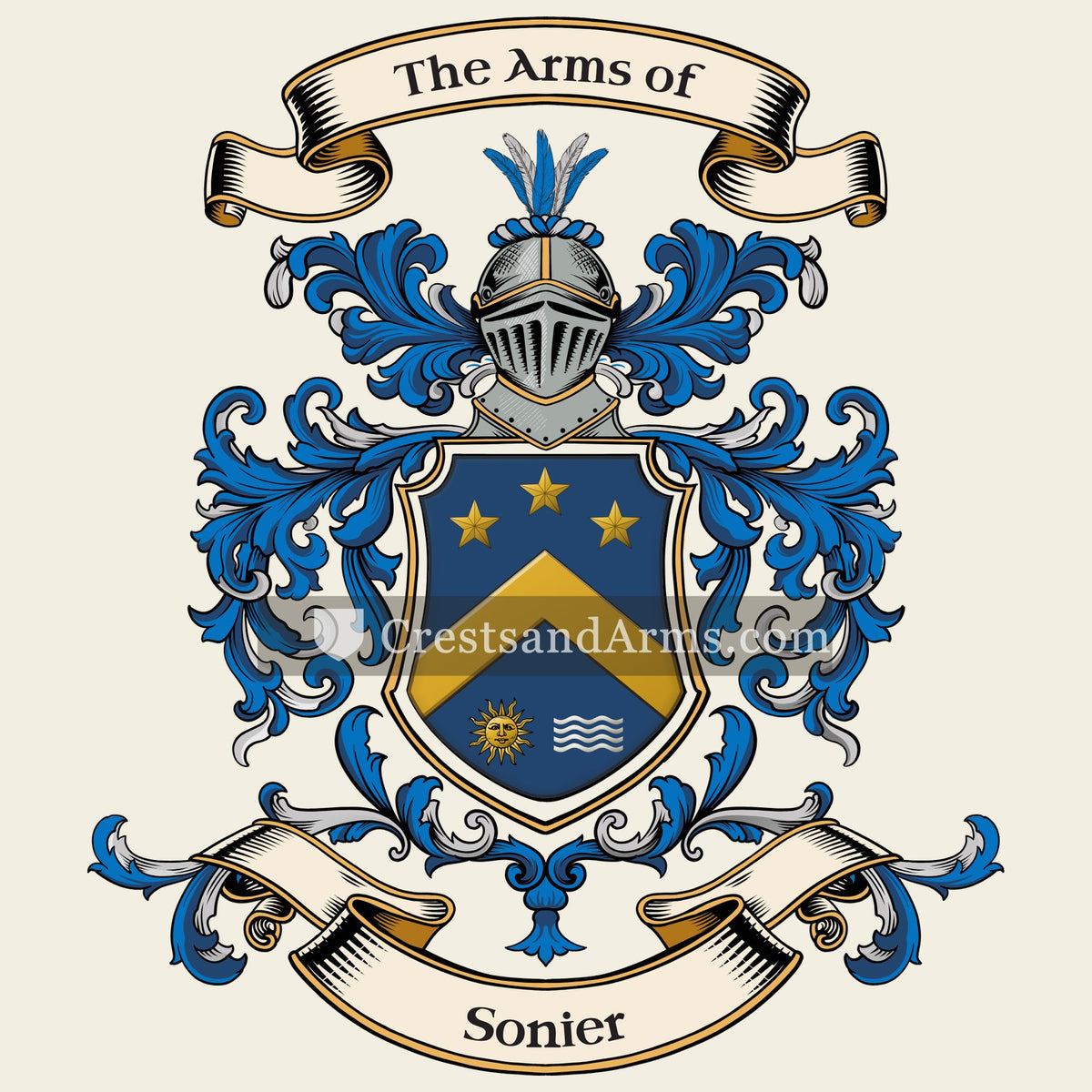 The Sonier coat of arms, drawn from the recorded blazon