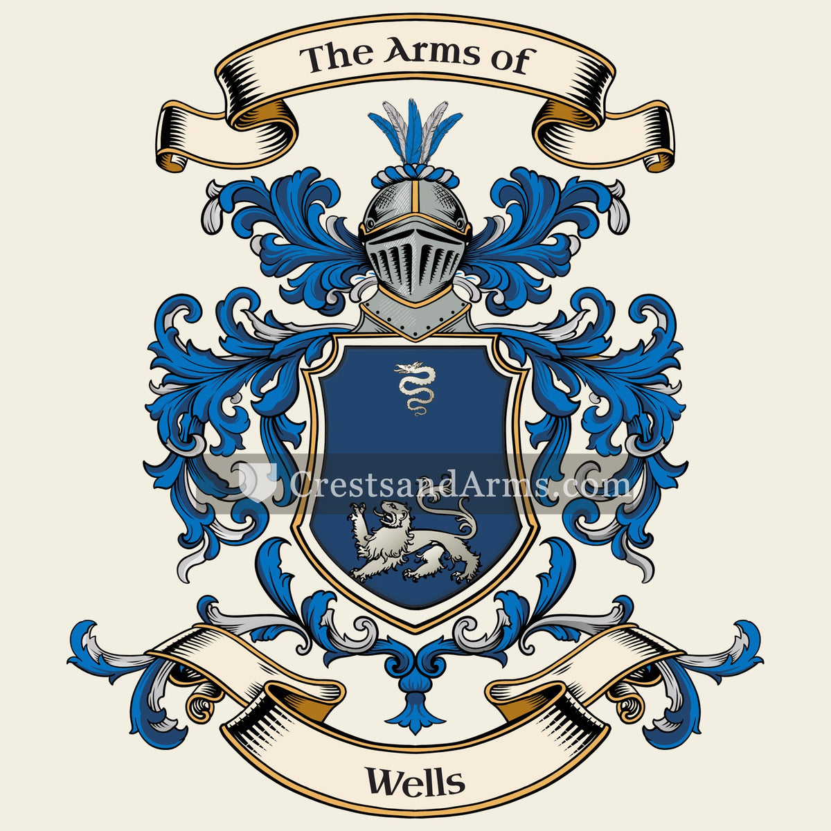 The Wells coat of arms, drawn from the recorded blazon