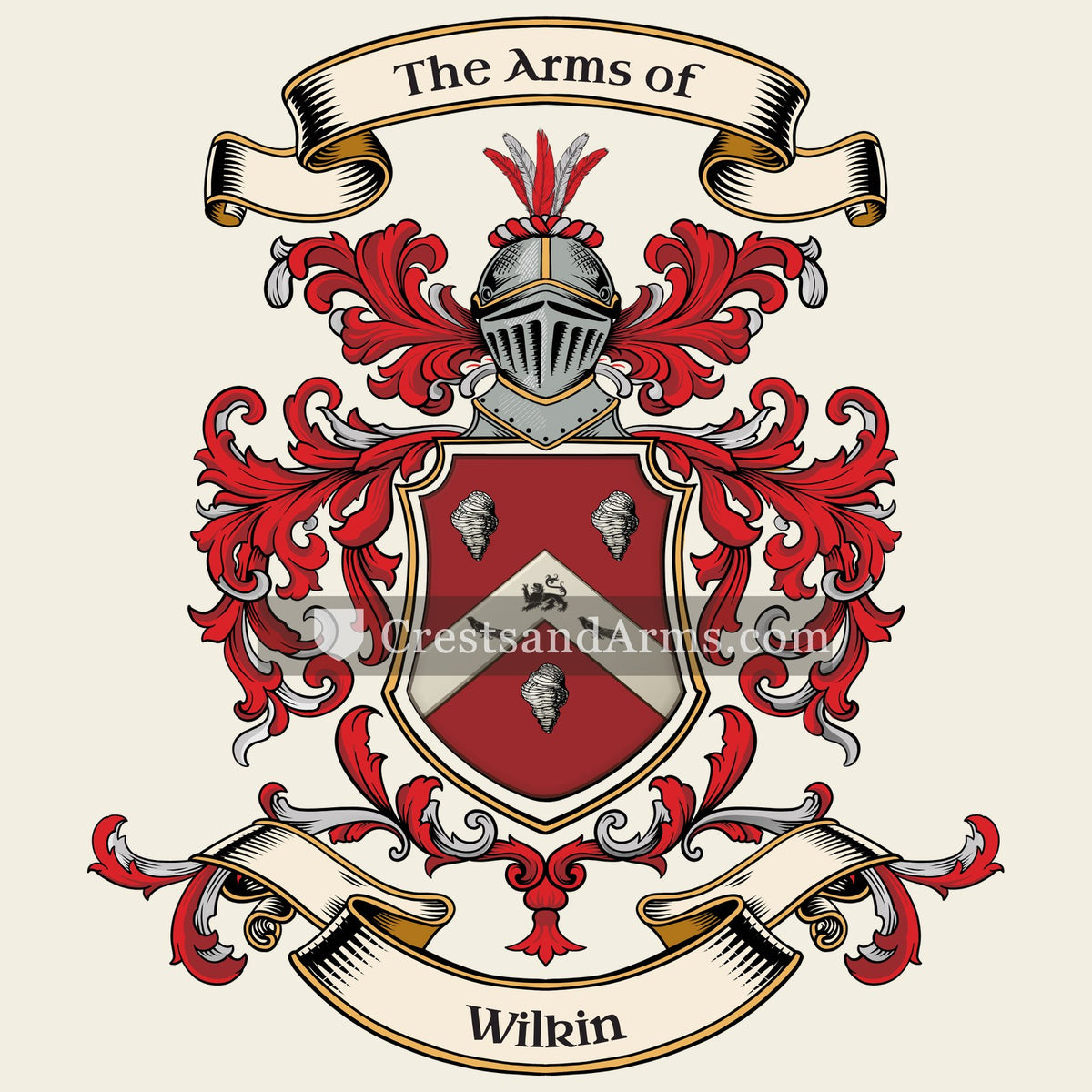The Wilkin coat of arms, drawn from the recorded blazon