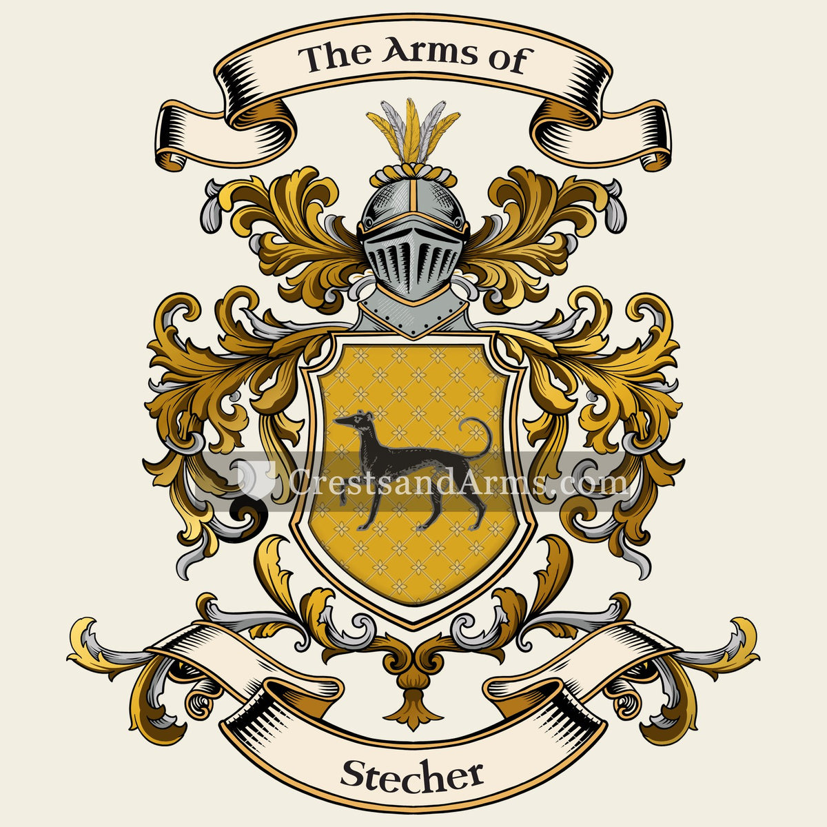 The Stecher coat of arms, drawn from the recorded blazon