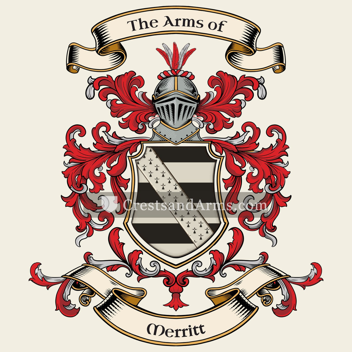 The Merritt coat of arms, drawn from the recorded blazon