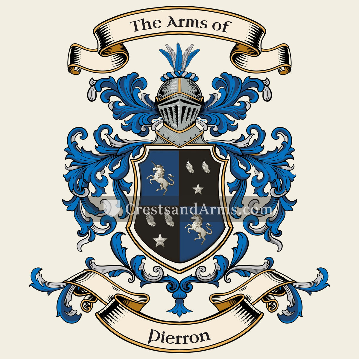 The Pierron coat of arms, drawn from the recorded blazon