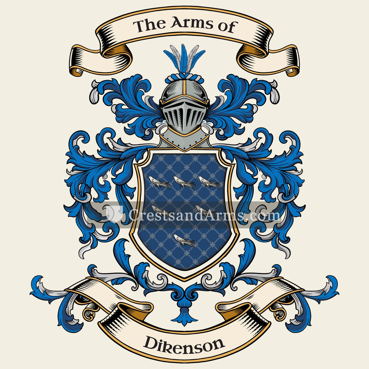 The Dikenson coat of arms, drawn from the recorded blazon