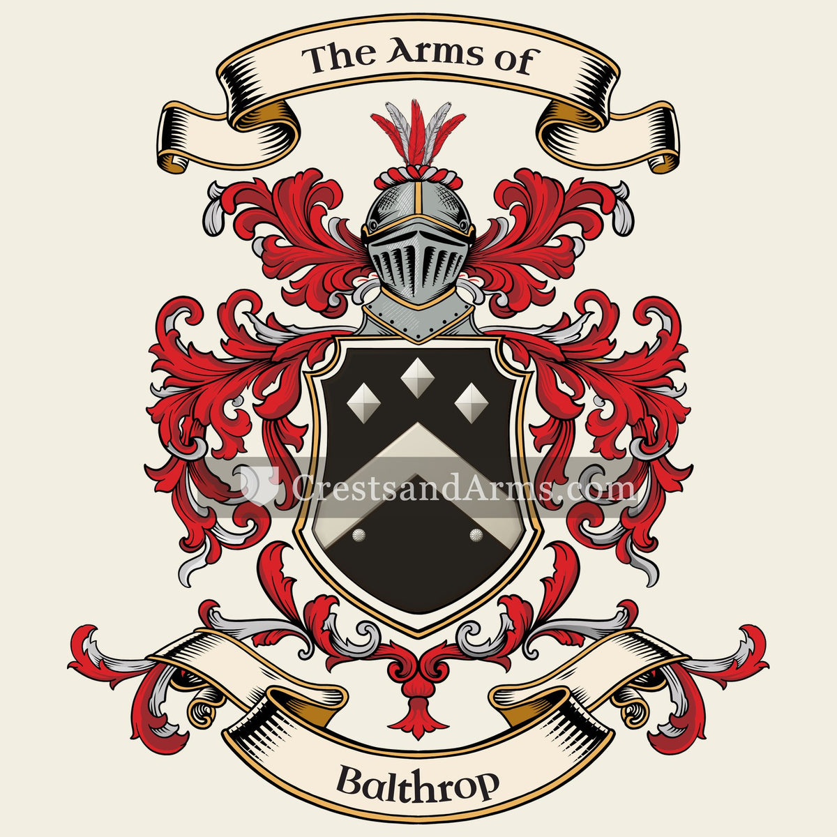 The Balthrop coat of arms, drawn from the recorded blazon