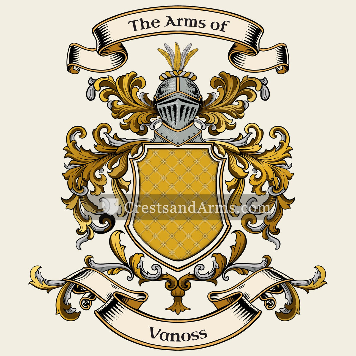 The Vanoss coat of arms, drawn from the recorded blazon
