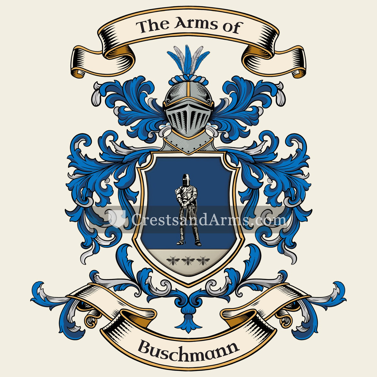 The Buschmann coat of arms, drawn from the recorded blazon