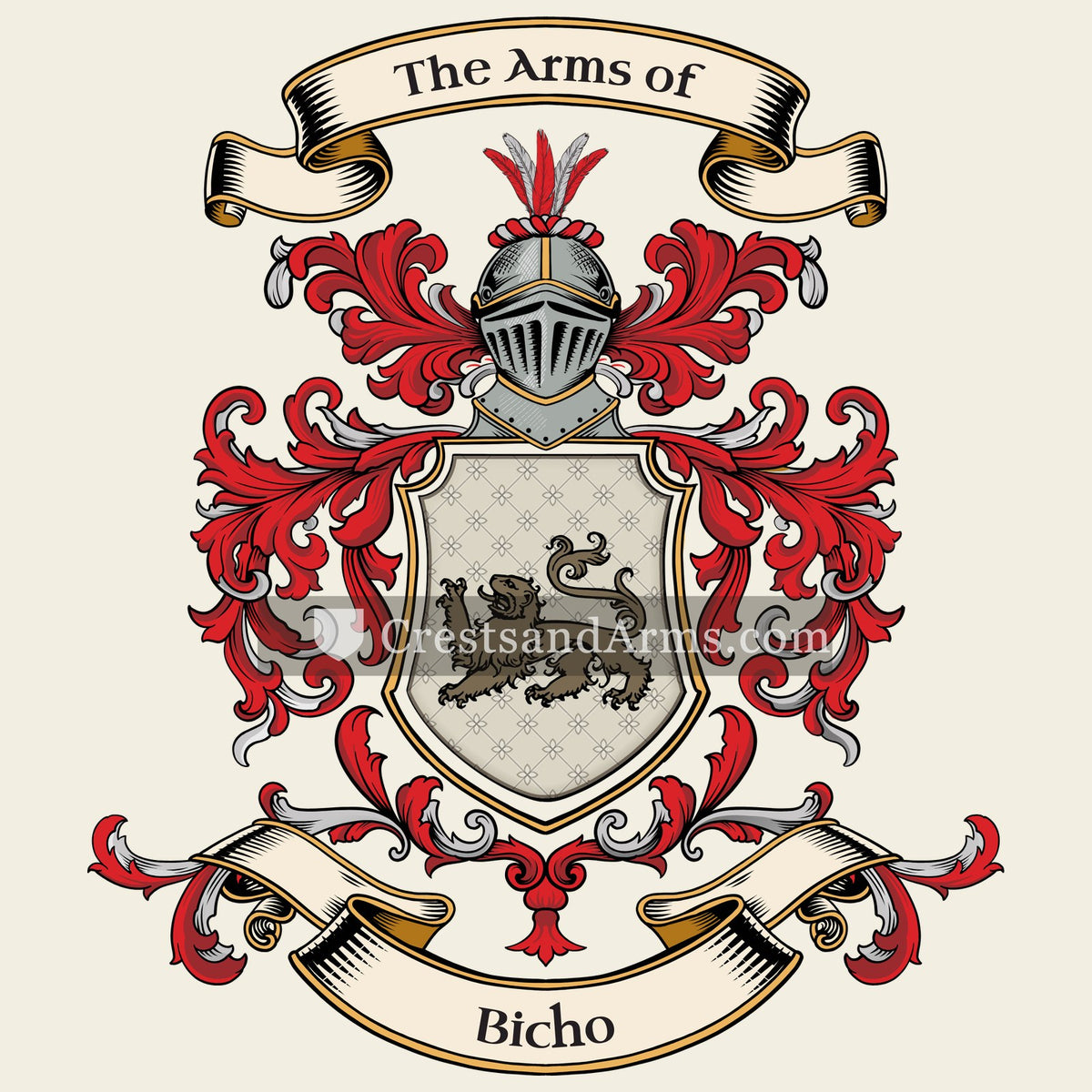 The Bicho coat of arms, drawn from the recorded blazon