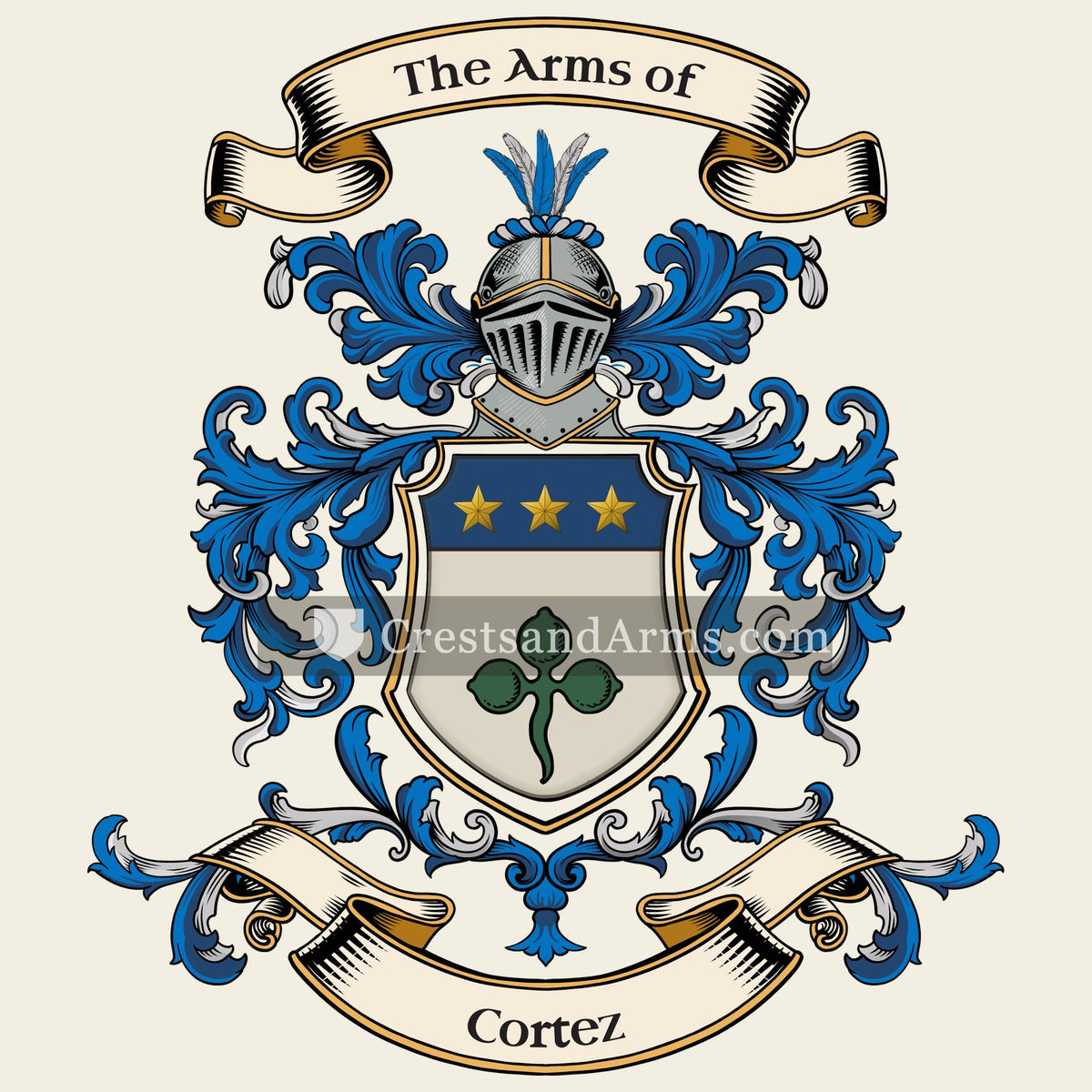 The Cortez coat of arms, drawn from the recorded blazon