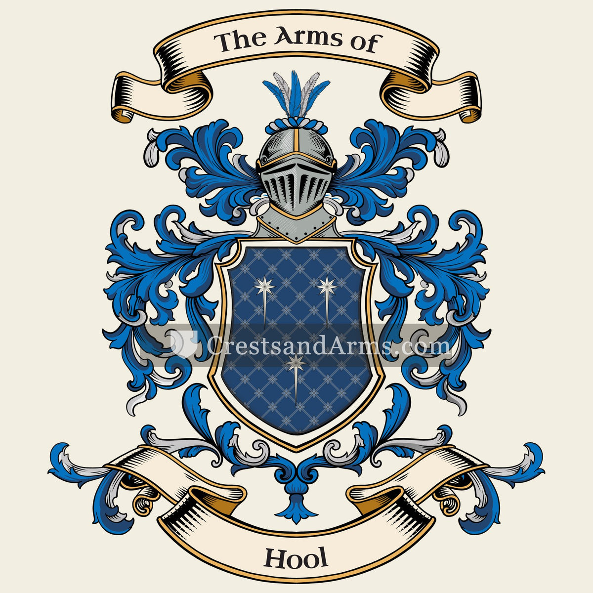The Hool coat of arms, drawn from the recorded blazon